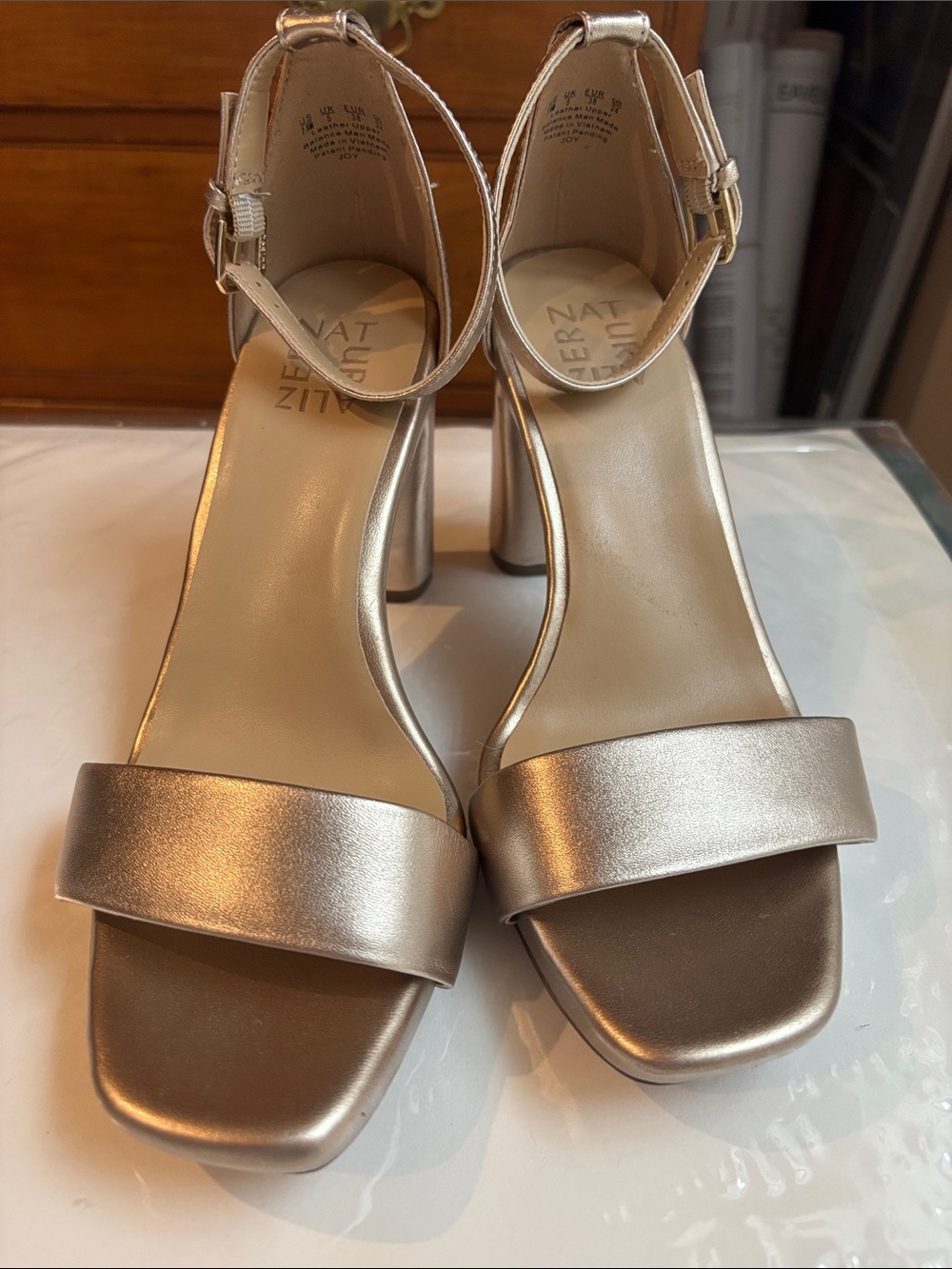 Naturalizer Metallic Rose Gold Block Heel Sandals